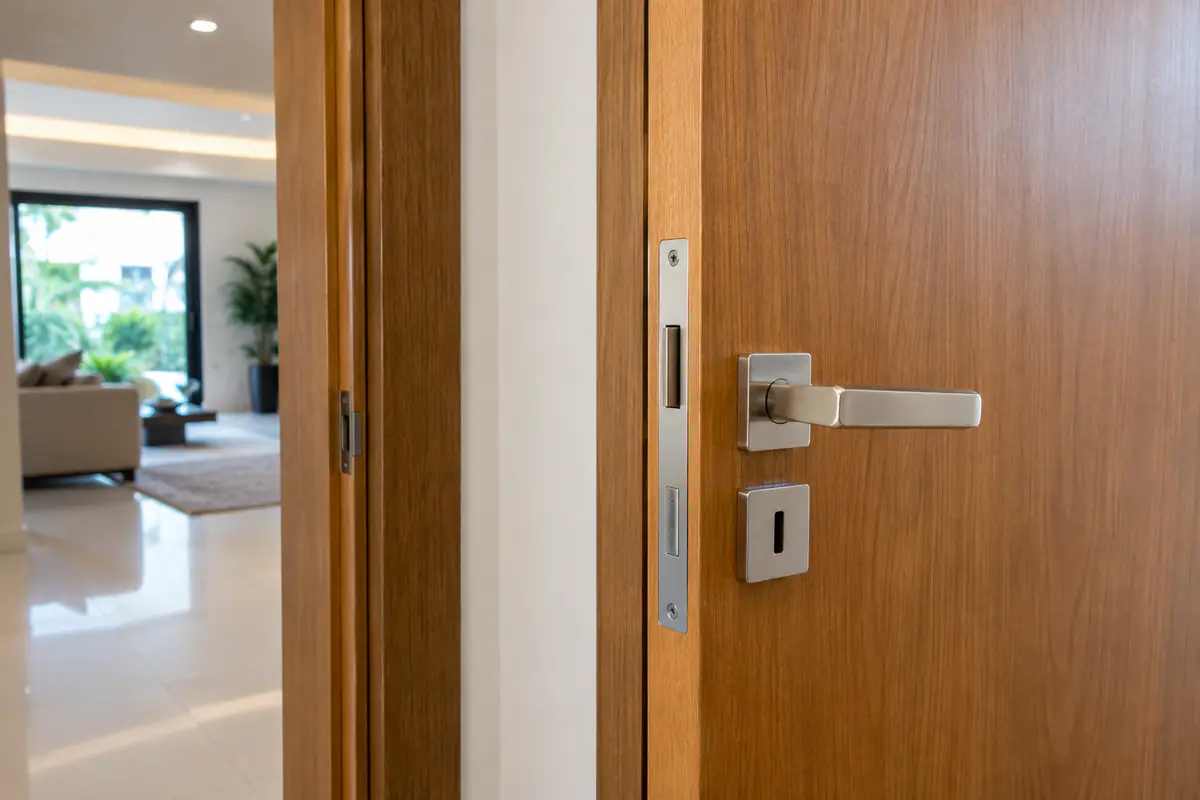 Detalhe do acabamento de Ajuste de Portas realizado em Campinas