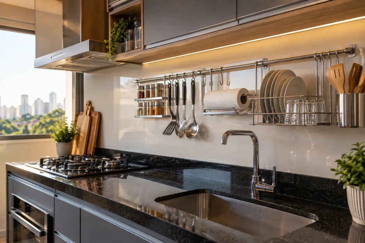 Detalhe do acabamento de Instalação de Acessórios para Cozinha realizado em Campinas