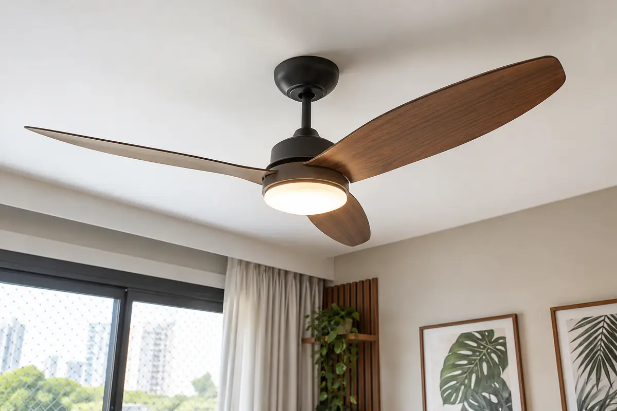 Detalhe do acabamento de Instalação de Ventilador de Teto realizado em Campinas