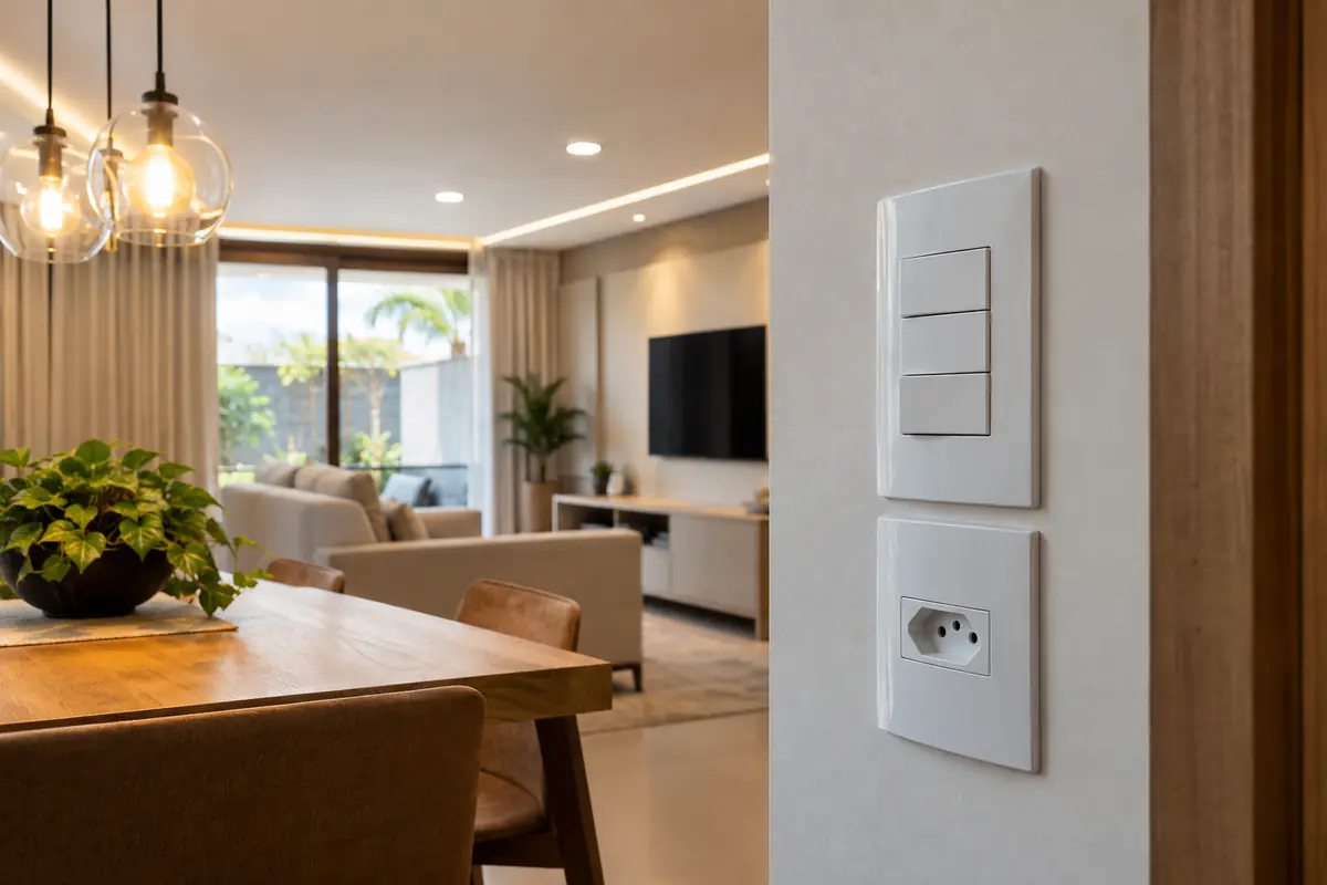 Detalhe do acabamento de Serviços Elétricos Residenciais realizado em Campinas