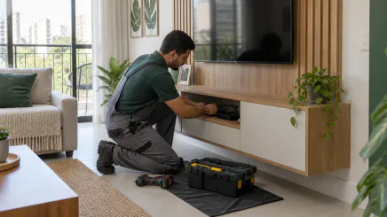 Serviço de montagem de rack e painel realizado por marido de aluguel em Campinas